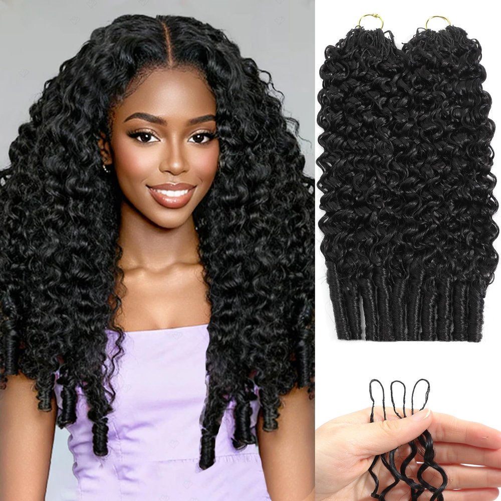 Hairock Human Crochet Hair for Black Women 22 Inch Burmese Curly Bundles Human Hair Pre-separated 100g Invisible Miracle Knots Feather Crochet Human Hair Extensions Natural Black