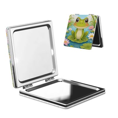 LDTCLND Cartoon Frog Square Compact Mirror for Purse, Portable Travel Makeup Mirror with 1x 2X Magnification, Small Folding Hand Mirror Gift for Women, Girls, Mom (2.76")