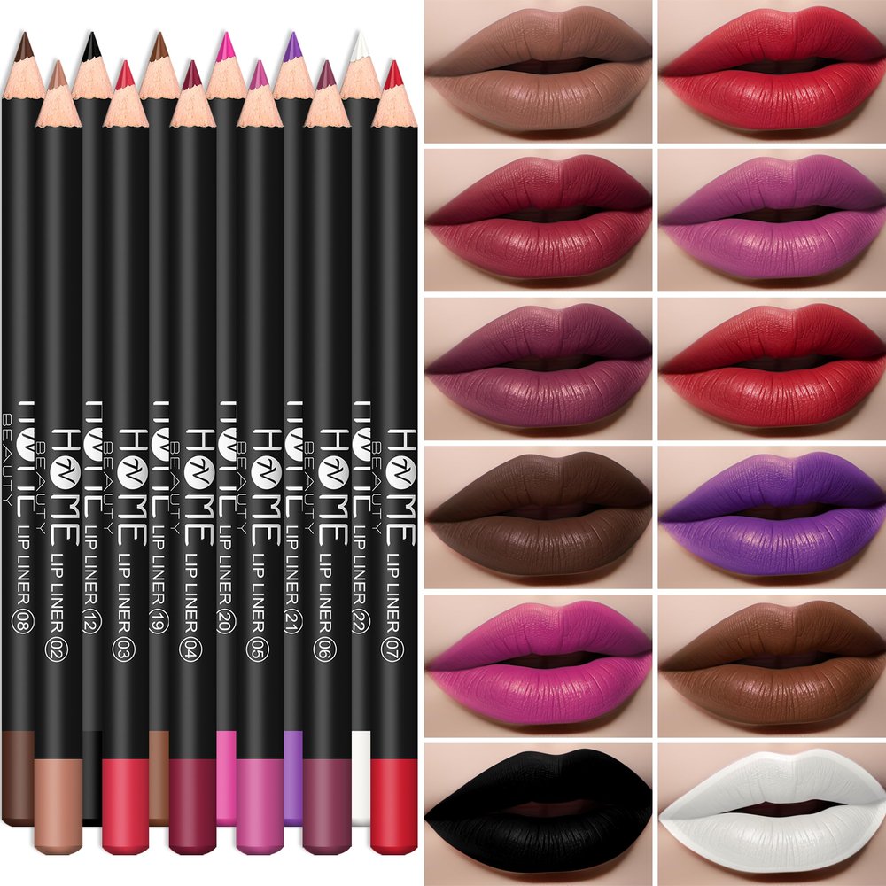 7V HOME BEAUTY 12PCS Lip Liner Pencil, Waterproof Long-Lasting Matte Multifunctional Lip Pencil 12 Colors Lip Liner Set (SET B)