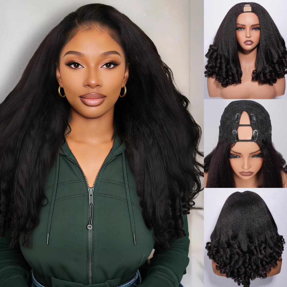 DaXunDi Burmese V Part Wig Human Hair Kinky Straight Human Hair 18inch