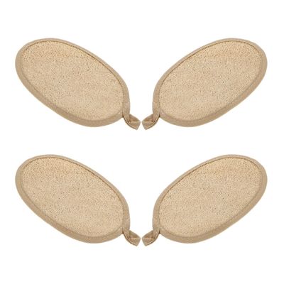 HOMSFOU 4pcs Natural Loofah Exfoliating Body Scrubbers with Strap, Skin Exfoliator Pads for Bath and Shower, Loofah Back Scrubber Suitable for Gentle Dead Skin Removal