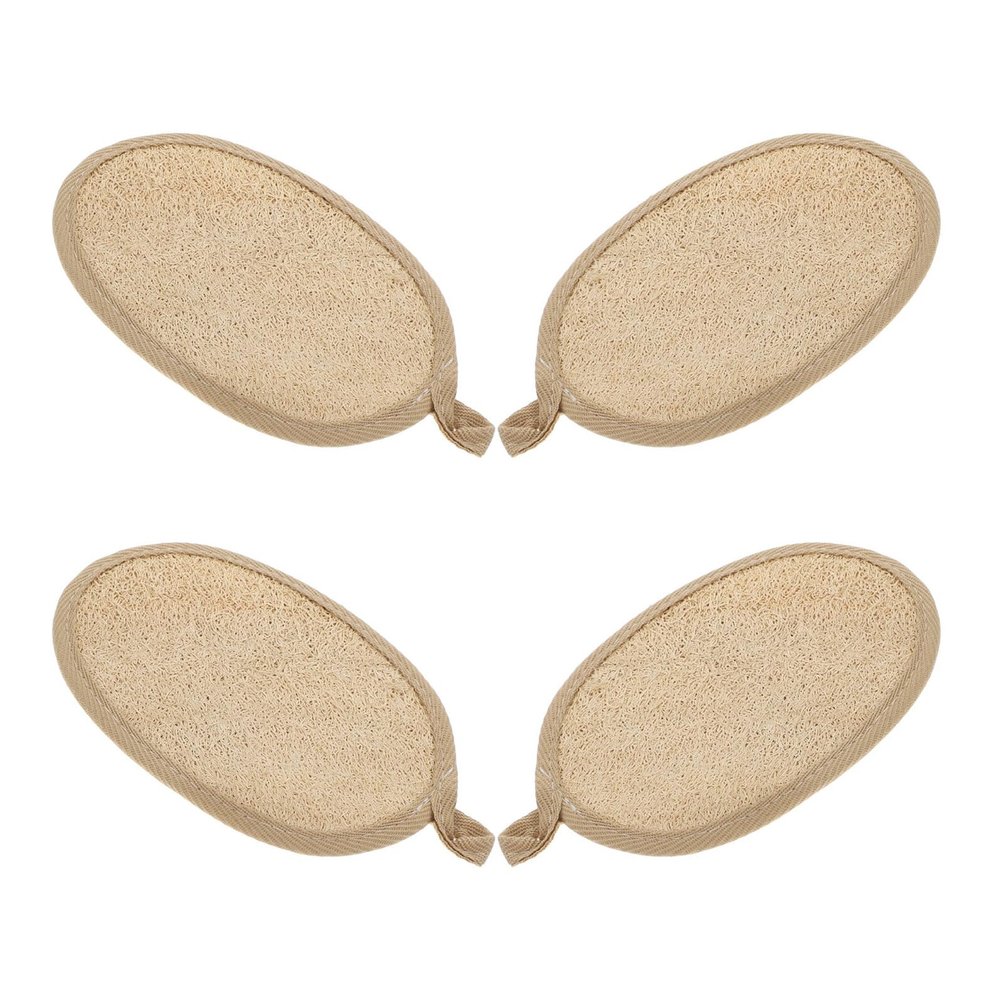 HOMSFOU 4pcs Natural Loofah Exfoliating Body Scrubbers with Strap, Skin Exfoliator Pads for Bath and Shower, Loofah Back Scrubber Suitable for Gentle Dead Skin Removal