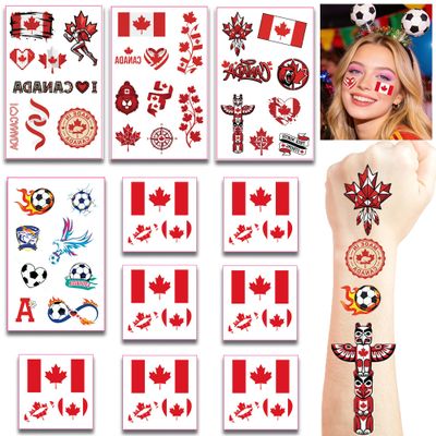 11 Sheets- Canada flag Temporary Tattoos Waterproof for World Cup Adults Kids,Canada Flag Temporary Tattoos Face Body Art Stickers for Football Fans Sports Events Festival Party Supplies