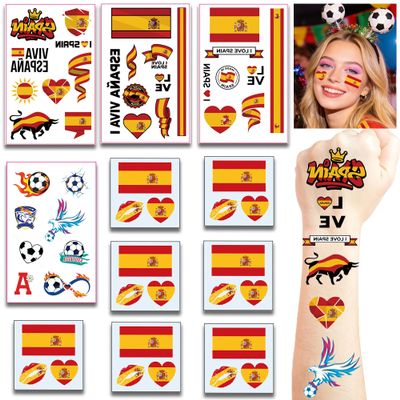 11 Sheets Spanish flag Temporary Tattoos Waterproof for World Cup Adults Kids,Spain Flag Temporary Tattoos Face Body Art Stickers for Football Fans Sports Events Festival Party Supplies