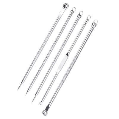 Balacoo Facial Blackhead Extraction Tool Set 5pcs with Mirror, Removal Kit for Sebaceous Blemish and Pimple Cleansing, Tool for Face and Nose