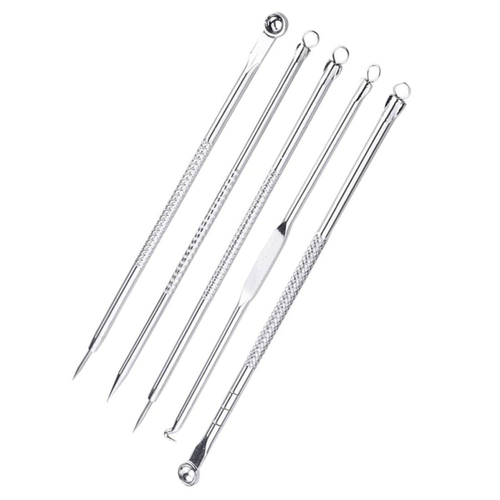 Balacoo Facial Blackhead Extraction Tool Set 5pcs with Mirror, Removal Kit for Sebaceous Blemish and Pimple Cleansing, Tool for Face and Nose