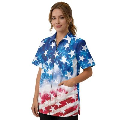 Srengjodk Blue Waterproof Smock For Barber, Hair Stylist Apron 3 Pockets Hairdresser Apron, Capes For Hairstylist America Flag Print Cosmetology Apron Grooming Smock L XL