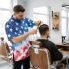 Srengjodk Blue Waterproof Smock For Barber, Hair Stylist Apron 3 Pockets Hairdresser Apron, Capes For Hairstylist America Flag Print Cosmetology Apron Grooming Smock L XL view 2