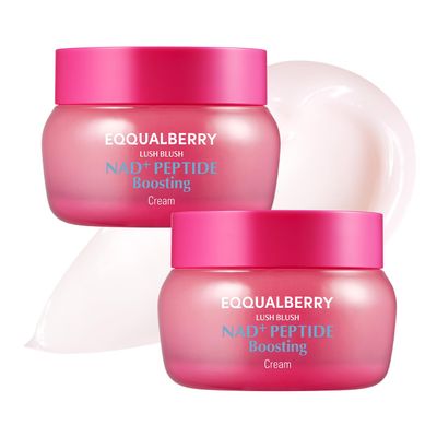 EQQUALBERRY NAD+ Peptide Boosting Cream Double Pack | NAD+ 5% & 13 Peptides Anti-Aging Korean Skincare Face & Body Cream | Firming & Lifting Pink Neck Cream for Sagging Skin, 1.69 fl.oz (Pack of 2)