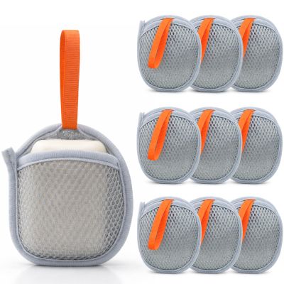 10 Pack Sandwich Bubble Mesh Soap Saver Bags, Dual Texture Exfoliating Soap Pouch for Bar Soap, Mesh Soap Pocket Holder for Bath & Shower, Grey