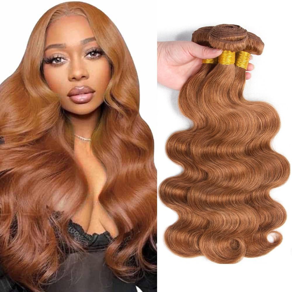 Body Wave Human Hair Bundles 22 24 26 Inches Color #30 Light Brown Virgin Bundle Brown Body Wave Bundles Human Hair Extensions 300G