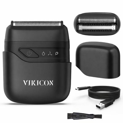 VIKICON Electric Foil Shaver for Men, Portable Mini Travel Razor for Face & Beard, Dual Floating Blades for Close Shave, USB-C Fast Charging Waterproof On-the-Go Stubble Trimmer, Matte Black