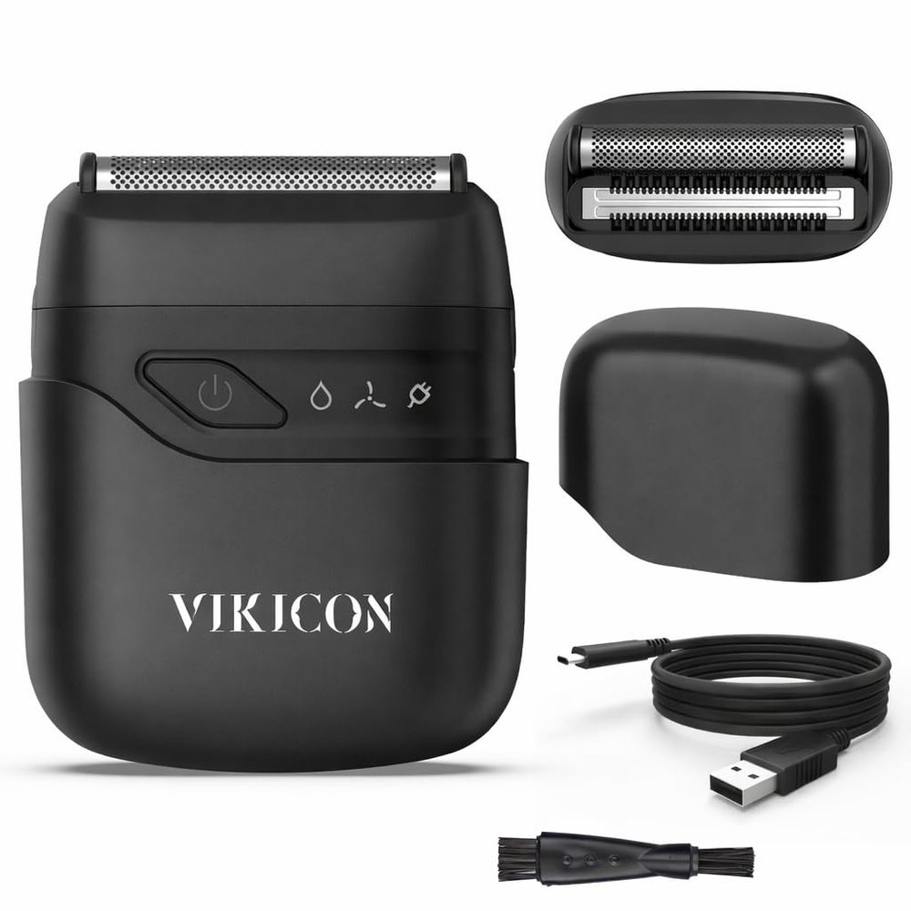 VIKICON Electric Foil Shaver for Men, Portable Mini Travel Razor for Face & Beard, Dual Floating Blades for Close Shave, USB-C Fast Charging Waterproof On-the-Go Stubble Trimmer, Matte Black