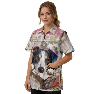 Srengjodk Hair Cutting Capes For Adults Pet Grooming Workwear With Full Zipper Lightweight Splash-Resistant Short Sleeves Dog Grooming Smock Artist Dog Print L XL