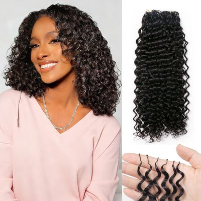 DonsiRol Human Crochet Hair for Black Women Water Wavy Human Hair Crochet Bundles 18 inch 50g Knotless Pre-Separated Feather Crochet Human Hair Invisible Crochet Hair Exrensions Natural Black