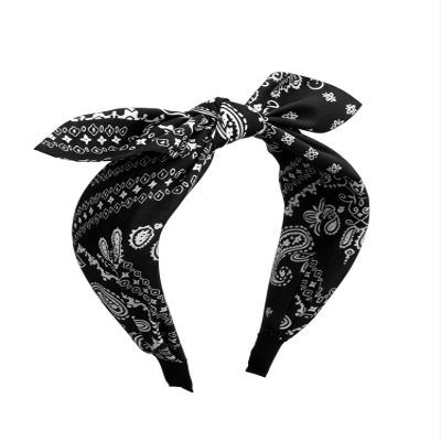 Lastclream Paisley Pattern Headband for Women Bandana Bowknot Cashew Hairband Accessories for Daily Party (Black)