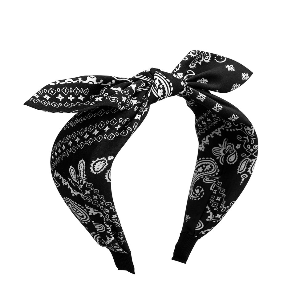 Lastclream Paisley Pattern Headband for Women Bandana Bowknot Cashew Hairband Accessories for Daily Party (Black)