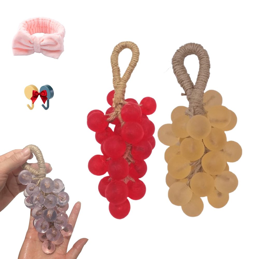 Grape Soaps on A Rope, Personalized Original Handmade Crystal Grapes Cluster Shaped Soaps, Fruit Shaped Hanging Vegan Soap on A Rope, DIY Home Decor and Gift Choice for Washing Hands (2pcs-2)