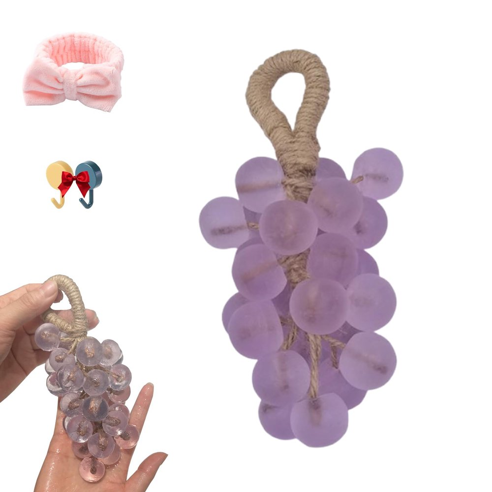 Grape Soaps on A Rope, Personalized Original Handmade Crystal Grapes Cluster Shaped Soaps, Fruit Shaped Hanging Vegan Soap on A Rope, DIY Home Decor and Gift Choice for Washing Hands (Purple)
