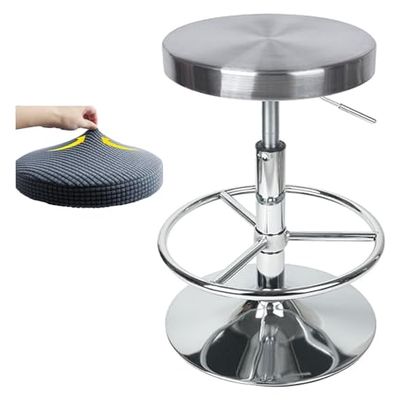 CVGfko Heavy Duty Stainless Steel Rolling Stool with Footrest, Adjustable Height Chair and Free Seat Cushion for Hairdressing, Beauty Salon, Lab, Spa Use,B-One Size