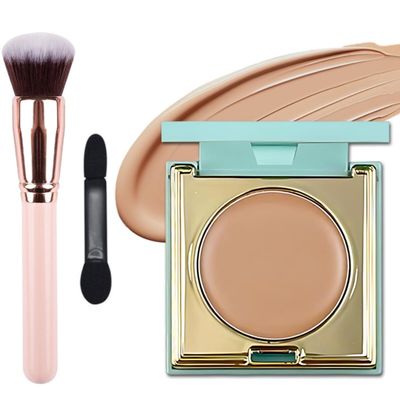 Colored CC Undereye Corrector with Brush, Eye Concealer Undereye Color Corrector for Dark Circles, Clay Neutralizing Makeup Under Eye Hydrating Concealer(Medium-Tan Peach)