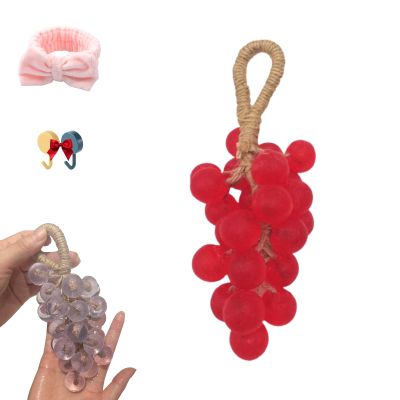 Grape Soaps on A Rope, Personalized Original Handmade Crystal Grapes Cluster Shaped Soaps, Fruit Shaped Hanging Vegan Soap on A Rope, DIY Home Decor and Gift Choice for Washing Hands (Red)