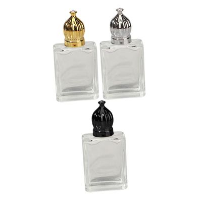 CTIRCHIU 3pcs 15ml Glass Perfume Roll-on Bottles Set, Portable Empty Essential Oil Sample Containers with Electroplated Gold, Silver, and Black Caps for Travel and Aromatherapy