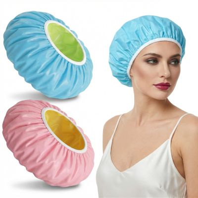 2 Pcs Shower Cap Waterproof, Reusable Shower Caps for Women Waterproof Two Layer Large Caps Reusable with Elastic Band for Long, Thick or Curly Hair