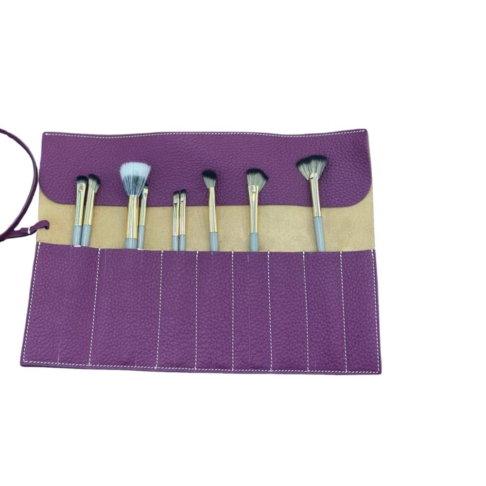 Real Leather Makeup Brush Bag, Portable Makeup Brush Case, Velvet Lining Protection, Essential Beauty Accessory (Purple)