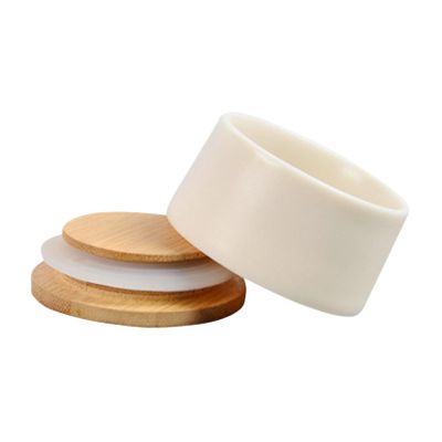 Reusable Ceramic Tea Canister 30ml White with Bamboo Lid