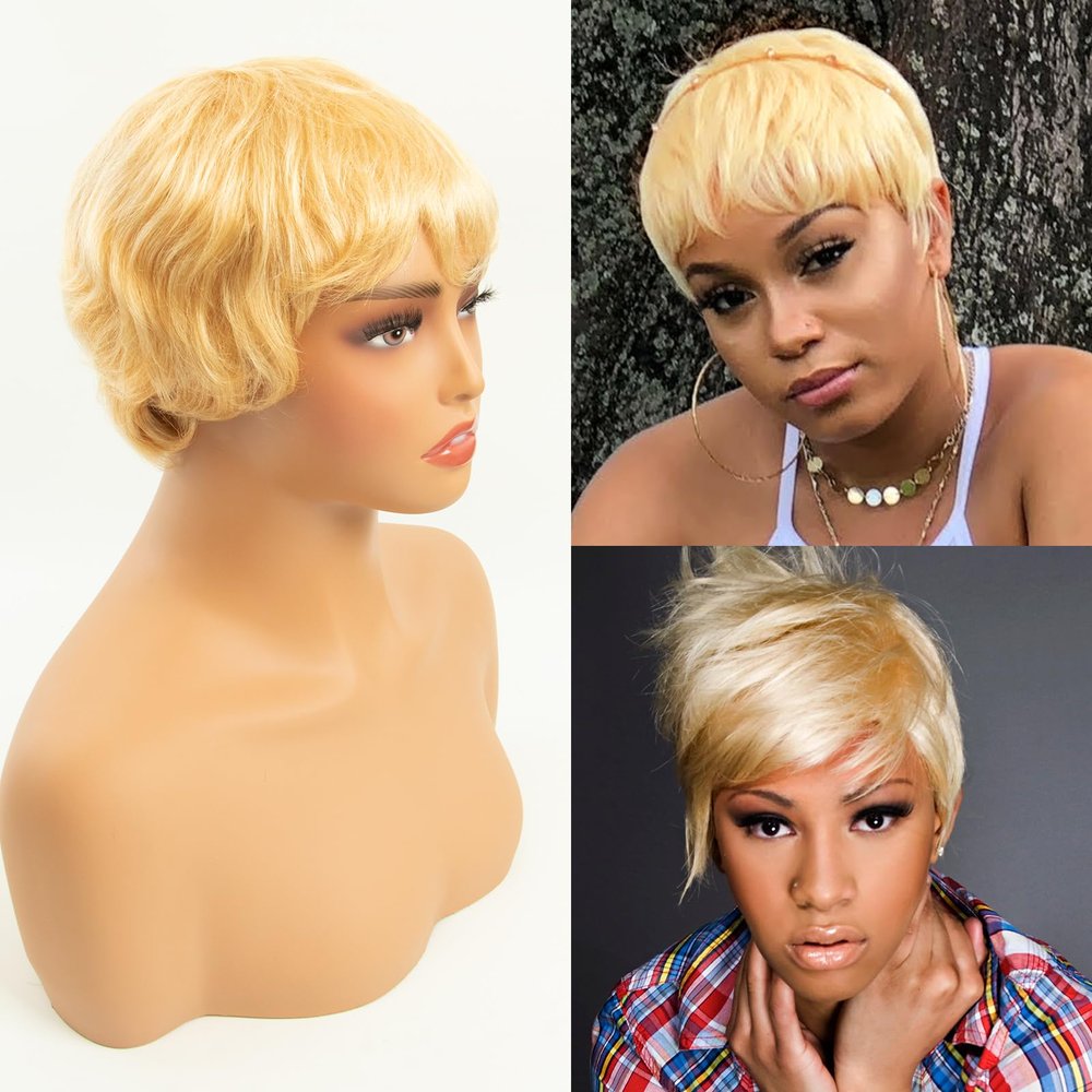 Pixie Cut Human Hair Wig Short Layered Pixie Cut Style for Women Honey Blonde 613 Color for Summer Daily Use Glueless Brazilian Virgin Human Hair Wigs