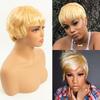 Pixie Cut Human Hair Wig Short Layered Pixie Cut Style for Women Honey Blonde 613 Color for Summer Daily Use Glueless Brazilian Virgin Human Hair Wigs view 1