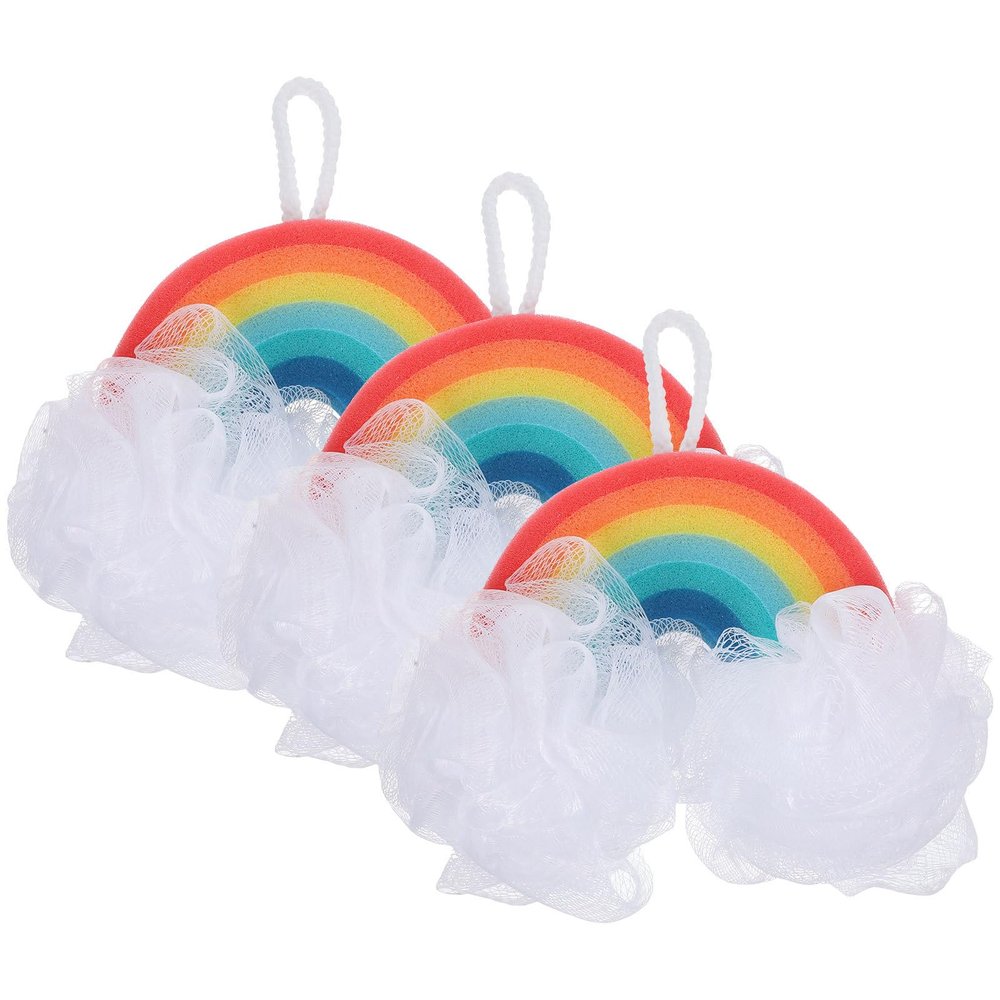 VILLCASE 3pcs Bath Sponge Exfoliating Shower Sponge Rainbow Color Cartoon Body Scrubber for Bathing Accessories