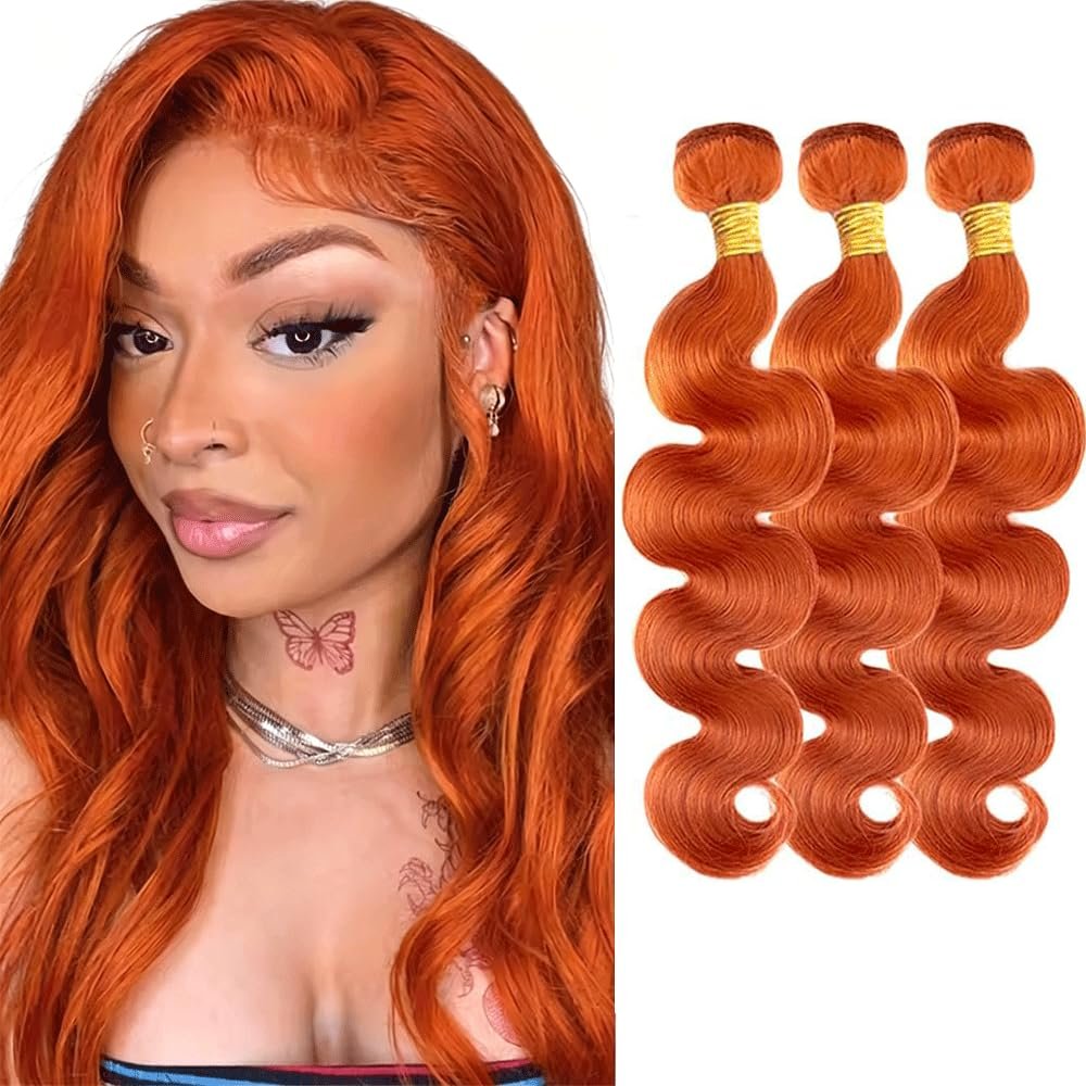 Fumuakoor 28 30 32 Inch Color #350 Bundle Orange Body Wave Human Hair Bundles Unprocessed Virgin Hair Ginger Body Wave Bundle 50 Gram Per Bundle