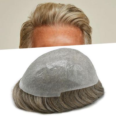 Mens Toupee Hair Replacement System for Men Ultra Thin Skin All V-loop Toupee For Men European Human Hair Pieces Natural Hairline #1750 Dark Ash Blonde+50% Gray-80% Light Density 7"x10"