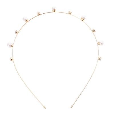 DIYEAH Alloy Pearl Bridal Headband Hairband for Women Wedding Party Hair Accessory Gold Rhinestone Decorative Headdress
