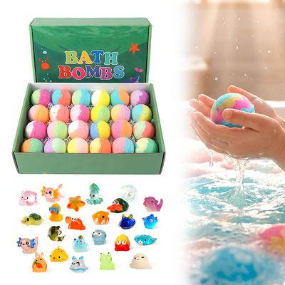 Bath Bombs with Toys Inside, 12-Pack Colorful Fizzy Bubble Bath Bombs with Sea Animal Surprise, Ocean Theme Bath Salt Balls Gift Set for Easter Basket Stuffers (C Set-24pcs)