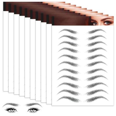 10 Sheets Waterproof Eyebrow Tattoos Stickers, Temporary Peel Off Stick On Fake Eyebrows, Long Lasting Natural Brow Tattoo Grooming Shaping Stickers for Women