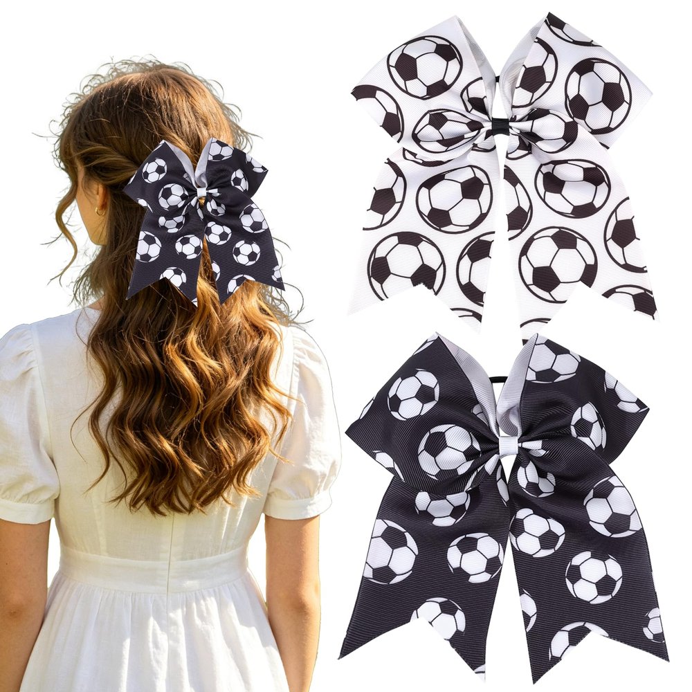 Kxepoc Soccer Bow Softball Scrunchies Hair Ties with Bows for Women 2 PCS