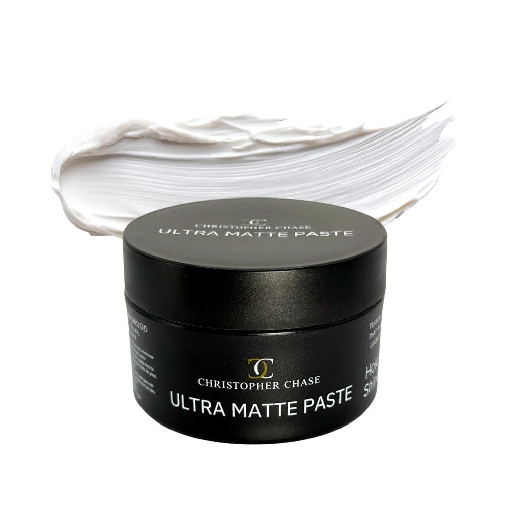 Christopher Chase Ultra Matte Paste for Men, Strong Flexible Hold Styling Clay with Argan Oil and Rosemary, True Matte Finish, No Shine, Adds Thickness and Texture, 3 oz