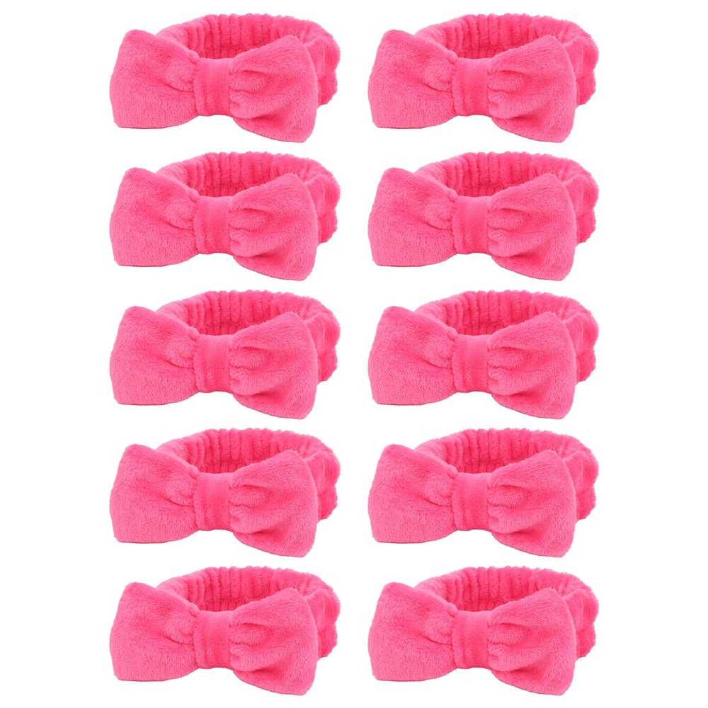 TIOSRU 10Pcs Hot Pink Valentine Spa Headbands for Women Girls