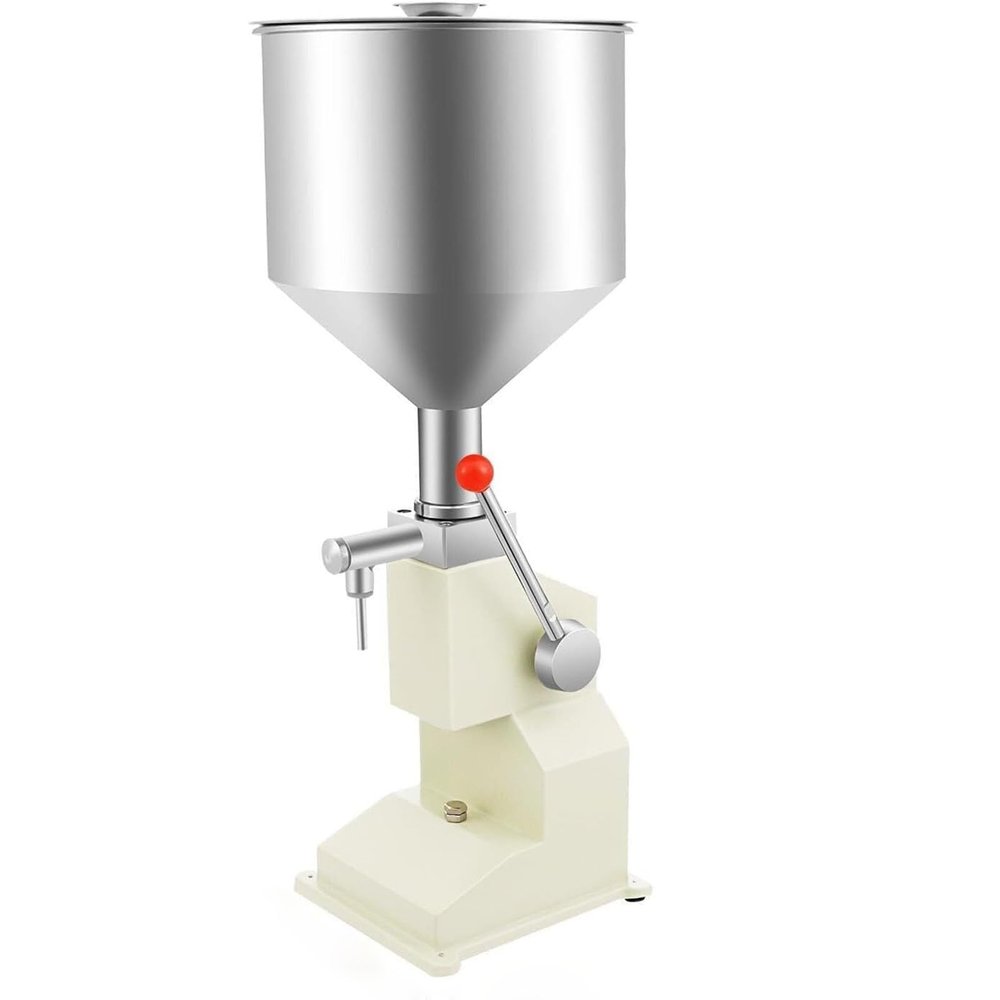 Manual Liquid Paste Filling Machine 5-60ml Adjustable Stainless Steel Bottle Filler with 10L Hopper for Filling Paste Perfume Lip Gloss