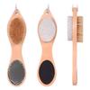 PHENOFICE 4-in-1 Wooden Foot Care Tool Pedicure File with Boar Bristle Brush and Pumice Stone Callus Remover for Exfoliating Dead Skin and Rough Heels at Home view 1
