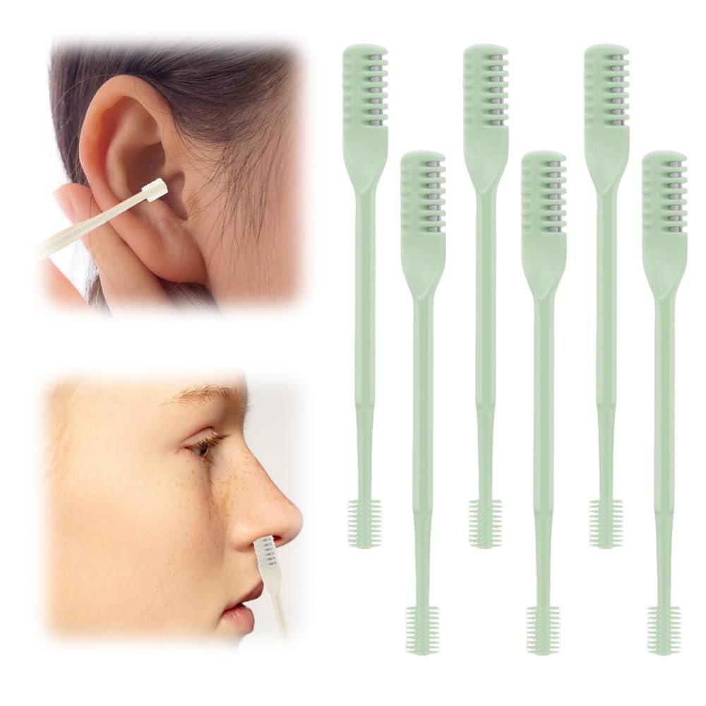 2 in 1 Nasal Hair Cutter, 2026 New Stainless Steel Nose Hair Trimmer with Ear Cleaning Spoon, Portable Manual Nostril Hair Removal Tool, Precision Grooming Kit for Men Women (Light Green, 6PCS)
