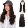 SEGO Hat Wigs, Hat with Hair Attached for Women Soft Denim Cap Wigs Long Wavy Curly Adjustable Baseball Cap With Hair Extensions -Gray 18"-#04 Black Brown view 1