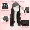 SEGO Hat Wigs, Hat with Hair Attached for Women Soft Denim Cap Wigs Long Wavy Curly Adjustable Baseball Cap With Hair Extensions -Gray 18"-#04 Black Brown view 4