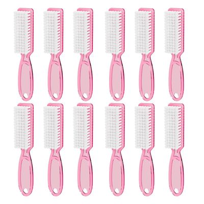 12Pcs Clear Pink Handle Grip Cleaning Brushes