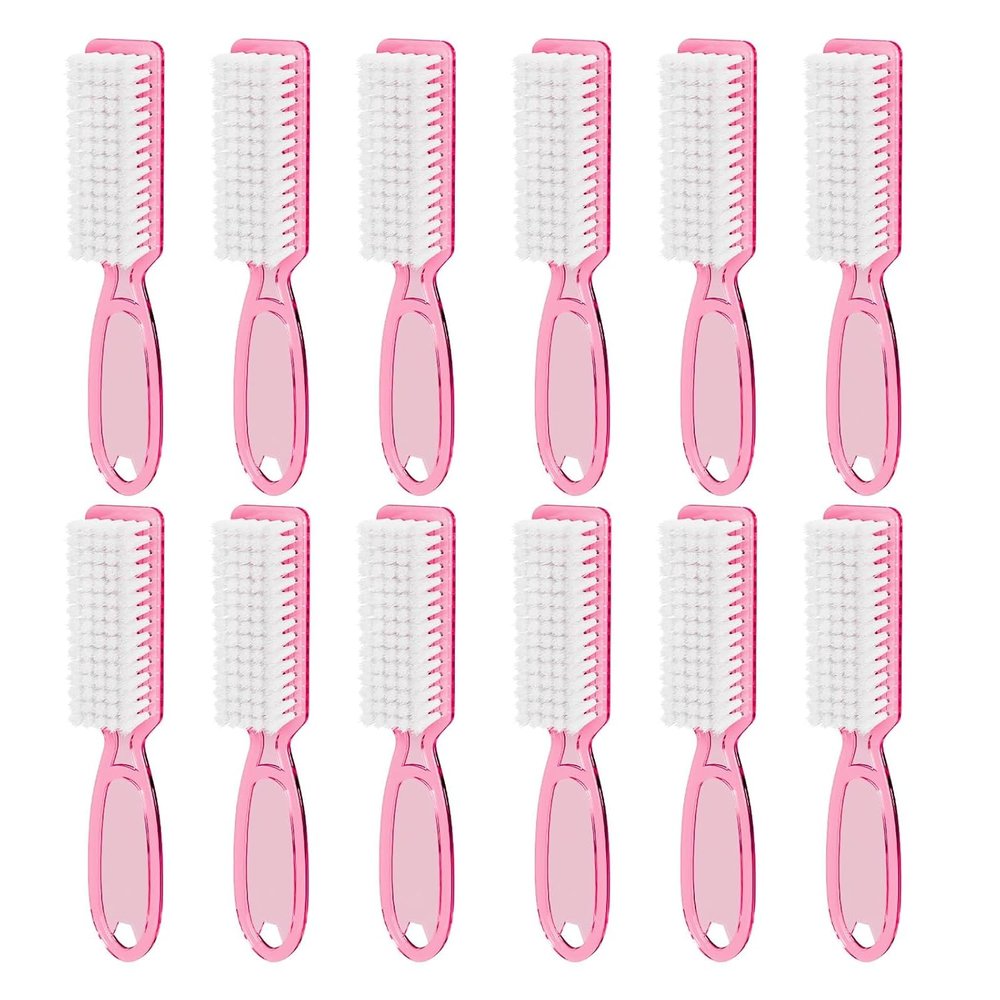 12Pcs Clear Pink Handle Grip Cleaning Brushes