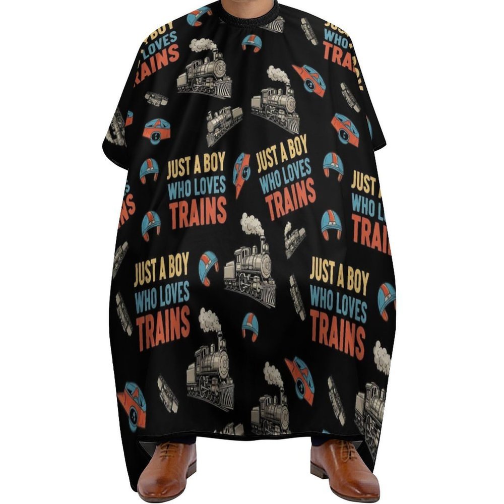 Stylish Professional Hair Cutting Cape Fashionable Salon Barber Cape with Adjustable Closure Just A Boy Who Love Trains