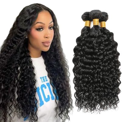 Water Wave Bundles Human Hair 26 28 30 Inch Water Wave Bundle #1B Natural Black Color Unprocessed Brazilian Virgin Weave Hair 3 Bundle 50 Gram Per Bundle for Black Women